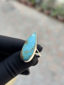 Peruvian <b>Blue</b> <b>Opal</b> Pear Gemstone <b>Ring</b> 925 Sterling Silver Handmade Unique <b>Blue</b> Jewelry October Birthstone Gift for Birthday - Product Image 1