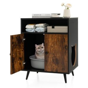 Brown Wood Double-Door Cat Litter Box with Storage Furniture for Nightstand Side Table or End Table Use - Product Image 2