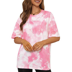 Camiseta de algodón tie-dye para mujer, cuello redondo, manga corta, corte holgado, informal, transpirable, de punto jersey, para primavera/verano - Product Image 6