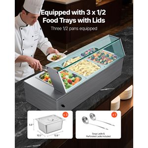 Scaldavivande Elettrico Commerciale 1500W in Acciaio Inox a 3 Vasche, Buffet da Banco con Coperchio in Vetro, Attrezzatura per Mantenere il Cibo Caldo - Product Image 2