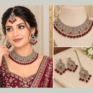 Ensemble collier et boucles d'oreilles pour femme JeweleMarket, plaqué or, avec cristaux et strass, style ethnique, pour mariage, fiançailles, anniversaire, fête, cadeau - Product Image 2