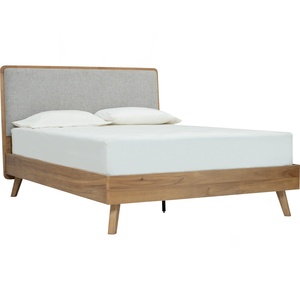 Scandinavian Design <b>Queen</b> <b>Size</b> <b>Bed</b> Light Walnut <b>Frame</b> Belfast Fabric Headboard Modern Bedroom - Product Image 1