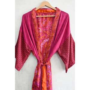 Kimono Largo de Seda Transpirable con Parches para Mujer, Talla Grande, Estilo Boho de Lujo, Ropa de Dormir, Bata Suave hasta el Tobillo - Product Image 4