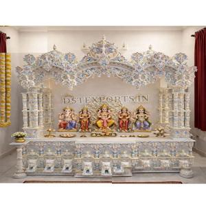 Unidad de Puja de Estilo Iskcon Tradicional para el Hogar, Templo Swaminarayan, Diseño BAPS, Color Personalizado, Gran Tamaño, Madera de Teca, Impermeable, Grabado - Product Image 1