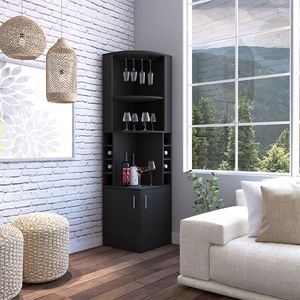 Mueble Bar Jamesport de 4 Botellas y 2 Estantes, Color Negro Wengue - Product Image 1