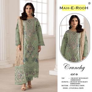 Costume pakistanais tendance en soie froissée avec broderies lourdes et travail Khatli. Achetez directement auprès du fournisseur. - Product Image 4