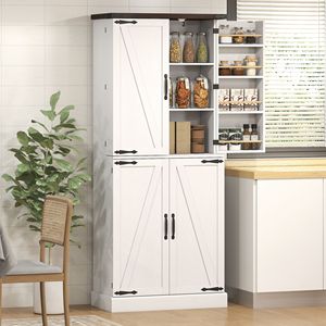Armadio dispensa da cucina bianco stile rustico alto 72 pollici con 8 ante e ripiani regolabili - Product Image 2