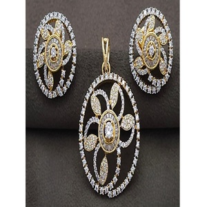 <b>Pretty</b> Premium Quality Gold White Finish Designer Pendant Necklace Set with <b>Earrings</b> for Wedding Party Women Wear Collection - Product Image 2
