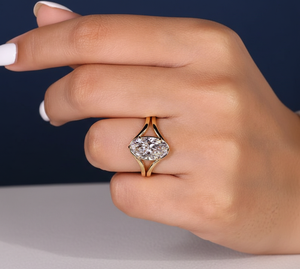 Anillo de Diamante Ovalado de 3.00ct Cultivado en Laboratorio, VVS2 F, Certificado IGI, Oro Amarillo, Anillo de Compromiso Solitario, Venta al Por Mayor - Product Image 6