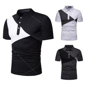 Polo à manches courtes pour homme, noir et blanc, à motifs géométriques, design respirant en tricot, décontracté - Product Image 2
