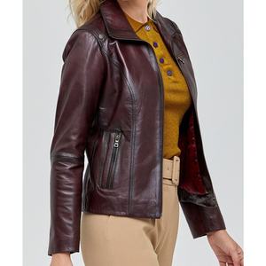 Brown Genuine Leather Jacket With Turn-<b>down</b> Collar Full Sleeve Autumn Style Women's Casual Outerwear Premium Quality Durable - Product Image 6