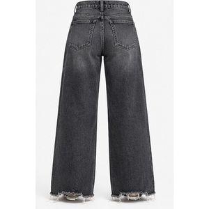 Jeans de Mezclilla de Cintura Alta y Pierna Ancha para Mujer, con Triple Costura Lateral, Lavado Negro - Product Image 3