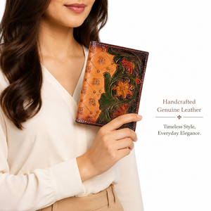 Handcrafted Genuine Leather Floral Tooled Clutch Wallet Vintage Embossed <b>Long</b> <b>Purse</b> Handmade Luxury Card Holder Organizer - Product Image 2