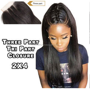 Perruque Lace Closure à Tri Partition 2x4 Cheveux de Temple Indiens Bruts Remy Texture Couleur Naturelle Perruques Extensions de Cheveux Accessoires - Product Image 1