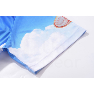 Polo Azul Degradado para Hombre con Estampado de Campo Verde, Manga Corta, Informal, Transpirable, Diseño de Poliéster Tejido - Product Image 3