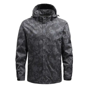 High Quality <b>Men's</b> Hooded Windbreaker <b>Jacket</b> Custom Logo Autumn Windproof Zipper Vintage <b>Camo</b> Pattern Outdoor <b>Jacket</b> - Product Image 3
