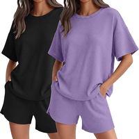 Ensemble short et t-shirt oversize en maille gaufrée pour femme, tendance européenne, vêtements décontractés, fabricant OEM