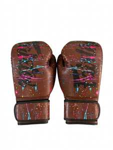 Gants de boxe en cuir véritable marron avec motif éclaboussures, fermeture auto-agrippante, protection UV, imperméables, séchage rapide, antidérapants pour la boxe - Product Image 1