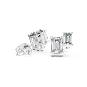 New Classic Style <b>Emerald</b> Cut Lab Grown Diamond <b>Stud</b> Earrings In 14K Solid White Gold GRA Certified Diamond Earrings For Girls - Product Image 2