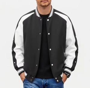Chaqueta Varsity para Hombre en Blanco y Negro con Bloques de Color, Cierre de Botones, Estilo Casual para Otoño, Corte Regular, Cuello Alto, Transpirable - Product Image 2