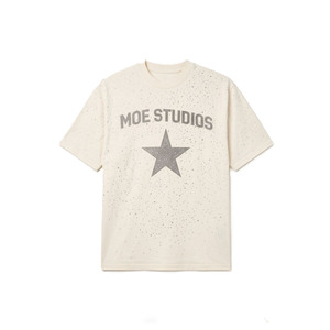 Trendy Rhinestone Men's shirts Luxury <b>Star</b> Graphic Oversized beige T-Shirt Crystal Bling Streetwear Hip Hop Cotton 280GSM Tops - Product Image 2