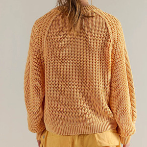 Custom Hand Knitted Solid Color Acrylic Material Women's Thick Cable Knit Pullover Crew Neck Full Sleeve Casual Winter Sweater - Product Image 2
