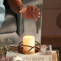 Porte-bougies en verre Valar avec support en métal, support à bougies en laiton doré avec design géométrique, résistant à la chaleur