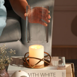 Valar Glass <b>Hurricane</b> tealight <b>Candle</b> Holders with Metal Stand Gold Brass <b>Candle</b> Stand With Geometric Design Heat Resistant - Product Image 2