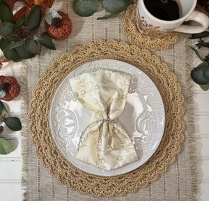 Set de table rond en tissu style campagnard, fait main, lavable, pour mariages, Thanksgiving et fêtes, diamètre 500 mm - Product Image 1