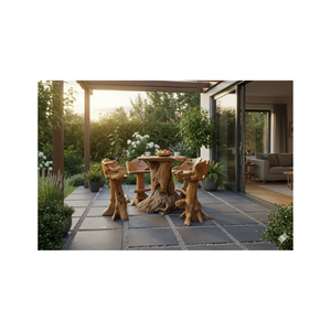 Ensemble de table de bar rustique en racine de teck avec tabourets à dossier faits à la main, design antique, hôtels, villas, complexes hôteliers, cafés, salons, ARTERRA - Product Image 5