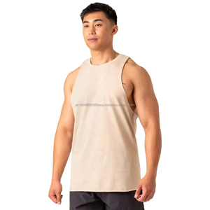 Débardeur de sport beige pour homme, coupe ajustée, sans manches, léger, vêtements de sport pour homme, débardeur personnalisé, fournisseur de vêtements de sport OEM - Product Image 5