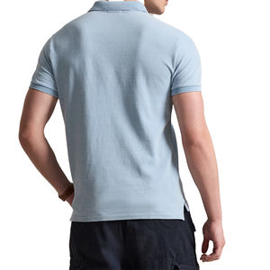 เสื้อโปโลผู้ชายทรงสลิมฟิตสีคราม ผ้าตาข่าย ระบายอากาศดี คอริบบ์ แขนสั้น สไตล์ลำลอง สตรีทแวร์ รับผลิตตามแบรนด์ - Product Image 2