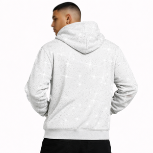Sweat à capuche zippé pour homme, coupe oversize, en molleton épais 100% coton 300g, respirant, avec motif orné de strass blancs, hiver, OEM ODM - Product Image 2