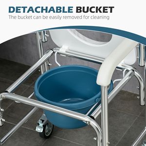 Sedia Comoda 3-in-1 Bianca Imbottita, Impermeabile, con Ruote, Capacità di Carico 150 kg, Sedia a Rotelle Portatile per Doccia - Product Image 4