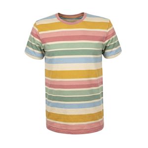 Camiseta de Dos Tonos con Corte Geométrico Diagonal, Color Durazno y Azul Marino en Contraste, Corte Cuadrado, Algodón Grueso, Estilo Urbano, Camisas Casuales para Hombre - Product Image 5