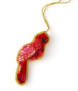 <b>Red</b> Bird Heart-Shaped Velvet Beaded Eco-Friendly Non-Toxic Durable Personalized 4-Inch Christmas <b>Ornament</b> - Product Image 1