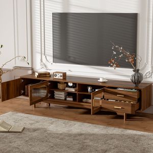 Modern 78-inch <b>TV</b> <b>Stand</b> with Fluted Glass Doors and 2 Drawers for <b>TVs</b> up to 85'' for Living Room Entertainment Cent - Product Image 4