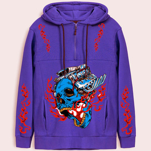 Custom Men's Trending Hoodie With Blue Skull <b>Engine</b> Print Flame Design Casual Fleece Pullover Regular Fit Autumn Wear Hoodie - Product Image 1