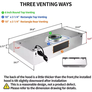 Hotte de cuisine encastrée sous armoire 30 pouces en argent avec 3 vitesses 600 CFM - Product Image 3