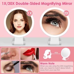 Specchio da Trucco LED Ricaricabile da Viaggio, Bifacciale 20X/1X con Luminosità Regolabile, 3 Colori - Specchio Ingranditore con Luce - Product Image 2