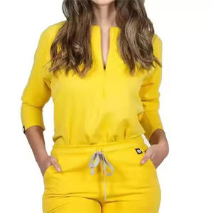 ชุดยูนิฟอร์มโรงพยาบาล WARPRO INDUSTRY สีเหลือง ผ้าฝ้ายทอ แบบ unisex พร้อมเชือกผูกเอว กระเป๋าเก็บของ ตรวจจับเข็มได้ ไร้รอยต่อ - Product Image 4
