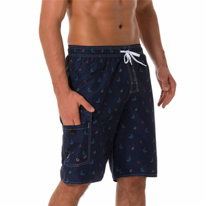Short de bain décontracté pour homme, bleu marine, avec logo imprimé sur le devant, taille mi-haute élastique, respirant, séchage rapide, poches - Product Image 4