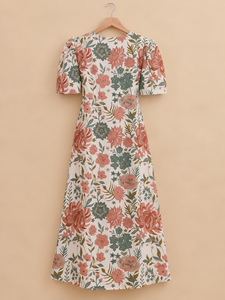 Floral Print V-Neck Cap Sleeve Midi <b>Dress</b> Empire Waist A-Line Loose Casual Woven Chiffon <b>Spring</b> <b>Dress</b> - Product Image 2