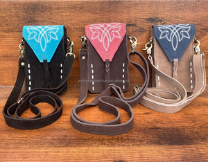 Sac à bandoulière en cuir suédé personnalisé pour femmes, pochette en cuir véritable pour téléphone portable avec bandoulière, sacs à main - Product Image 4