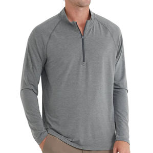 Vente en gros de chemises d'entraînement à manches longues pour hommes avec logo personnalisé, col zippé, respirantes, séchage rapide, pull de sport - Product Image 5