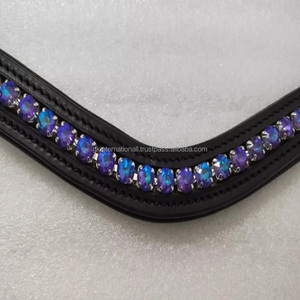 Logotipo personalizado hecho a mano de cuero inglés banda de cejas de caballo decorado con cristales azules y morados diamantes de imitación cadena ostentosa - Product Image 5