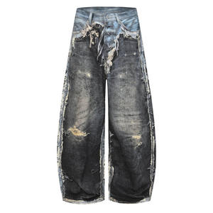 NEXO INDUSTRIES Pantalon long en jean coupe large décontractée, style hip-hop tendance, design de niche, avec impression numérique 3D style Wasteland et découpe couteau - Product Image 6