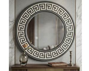 Round Metal Wall <b>Mirror</b> With Stone Texture Rustic Decorative Framed Design - Product Image 2