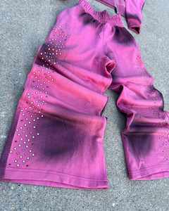 Ensemble de survêtement 2 pièces personnalisé avec strass, noir délavé à l'acide, en coton épais, effet soleil délavé, style vintage, comprenant un sweat à capuche zippé et un pantalon de survêtement - Product Image 4