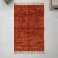 Premium Rost-Orange Handgeknüpfter Woll-Teppich Klassisches Blumenmuster Flachflorig Mittlere Dicke Langlebiger Flächenteppich mit Fransen Weicher Plüschteppich